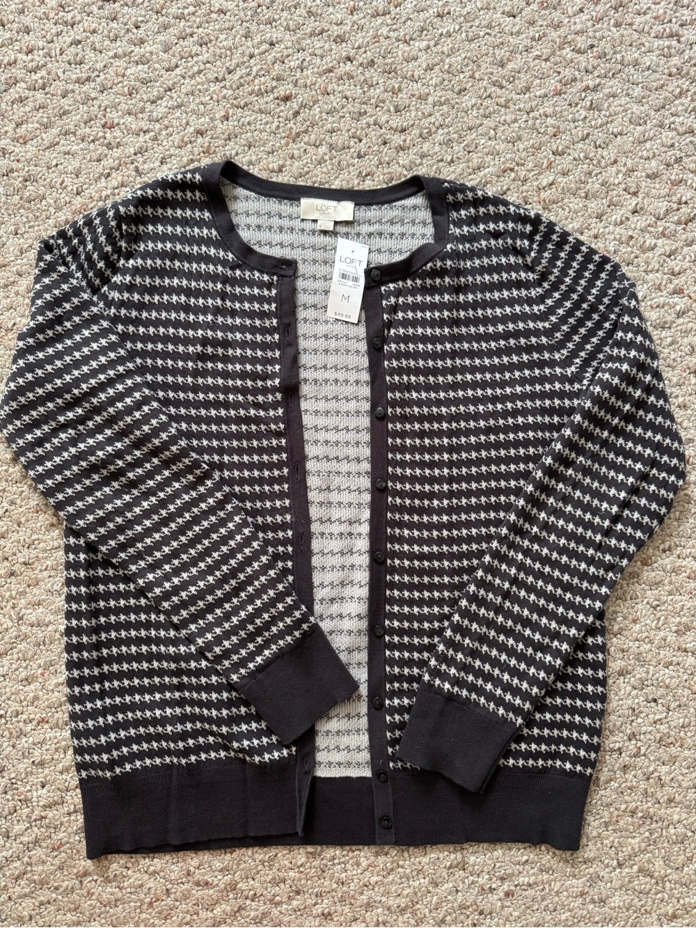 LOFT Black and White Houndstooth Cardigan Sweater